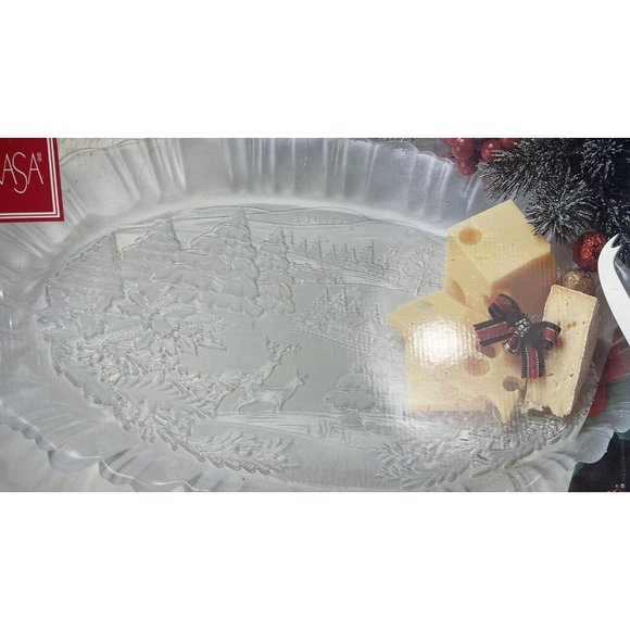 Mikasa Winter Dreams Frosted Canape Tray 17 3/4” Serving Thick Plate Vintage - Picture 2 of 16